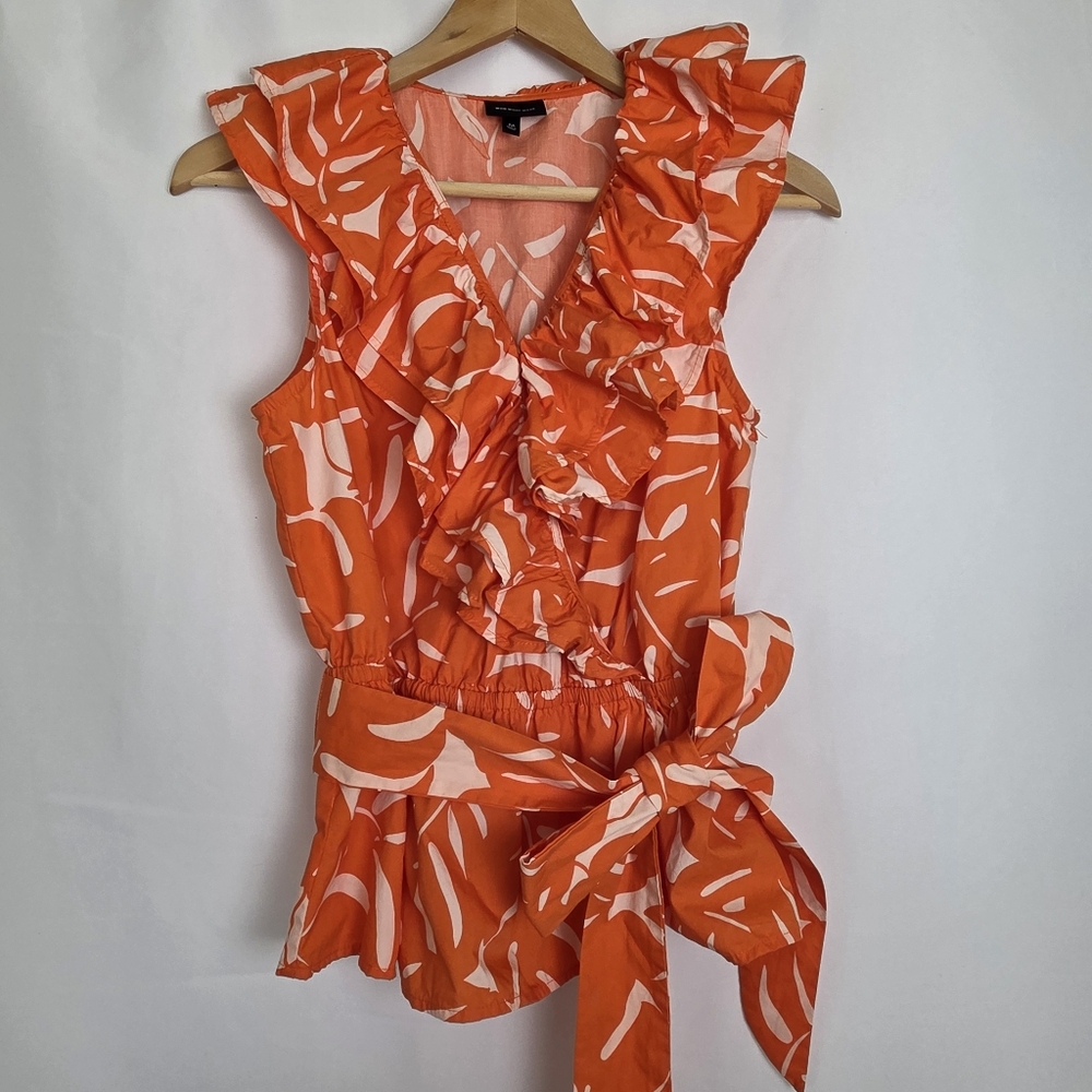Who What Wear Orange Tropical Ruffle Tank Top